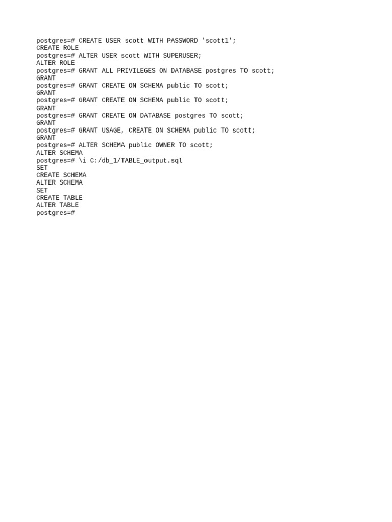 PostgreSQL User and Privileges Setup | PDF