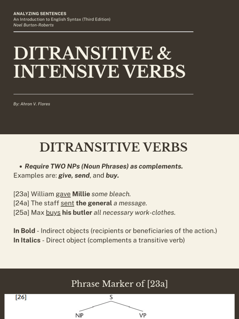 DITRANSITIVE AND INTENSIVE VERBS - | PDF | Verb | Subject (Grammar)