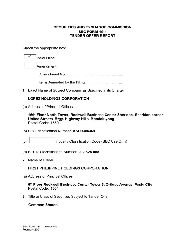 FPH - Tender Offer Report | PDF | Stocks | Securities (Finance)