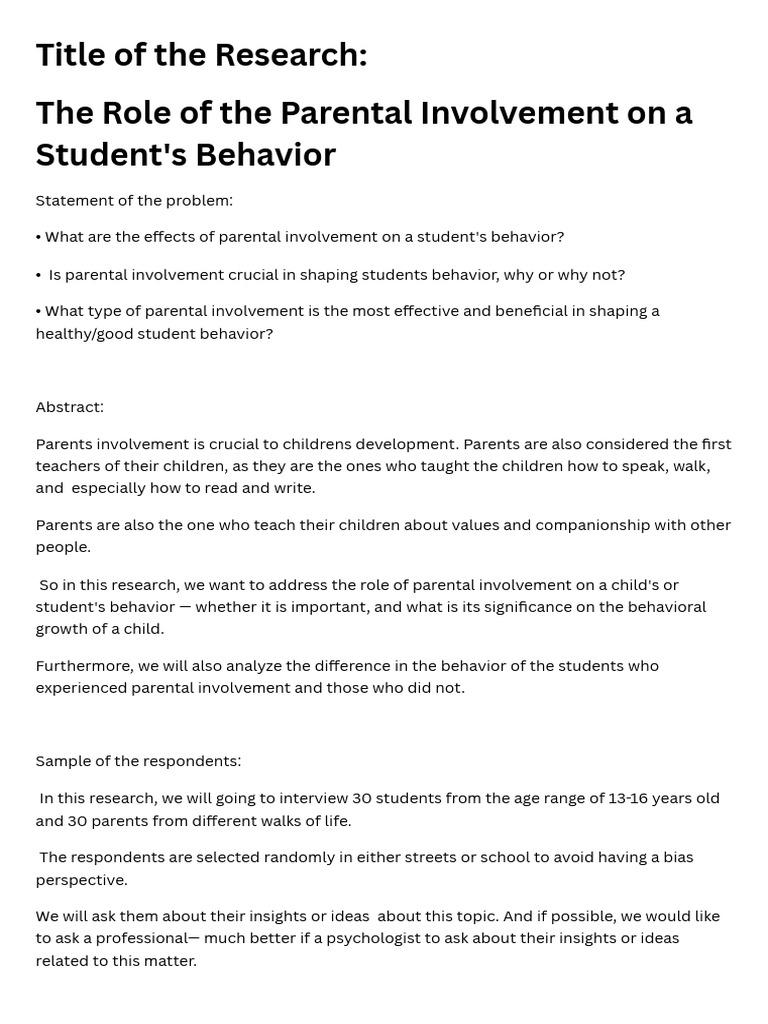 Impact of Parental Involvement on Student Behavior | PDF