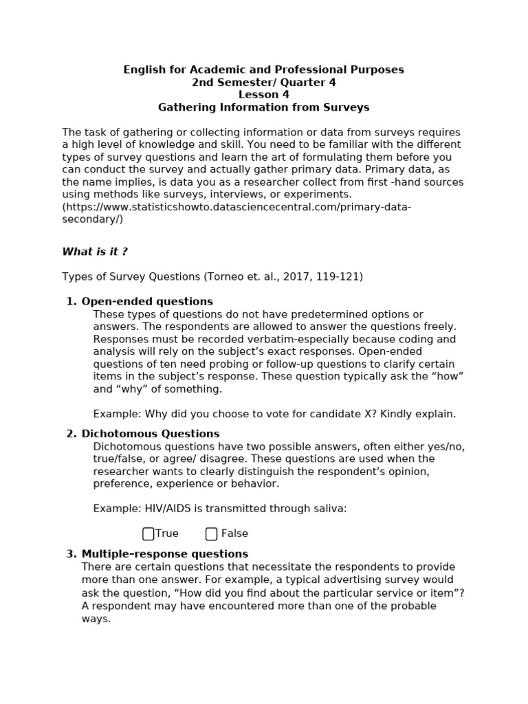 EAPP Handout Q2L4 Gathering Information From Surveys | PDF | Likert ...