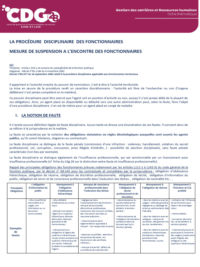 Procédure disciplinaire des fonctionnaires | PDF | Gouvernement | Justice