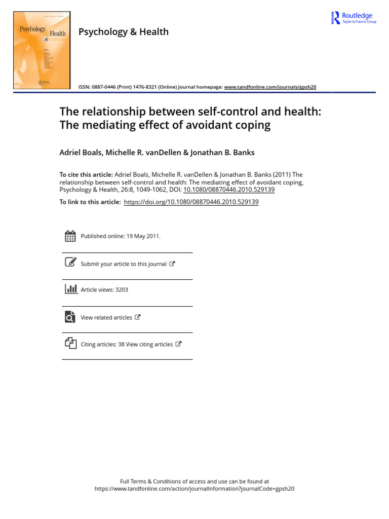 Self-Control and Avoidance Coping Effects | PDF | Self Control | Self ...