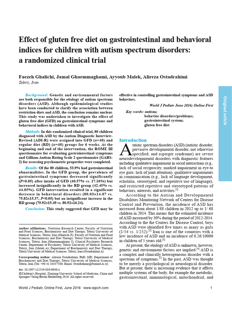 Gluten-Free Diet's Impact on Autism | PDF | Autism | Coeliac Disease