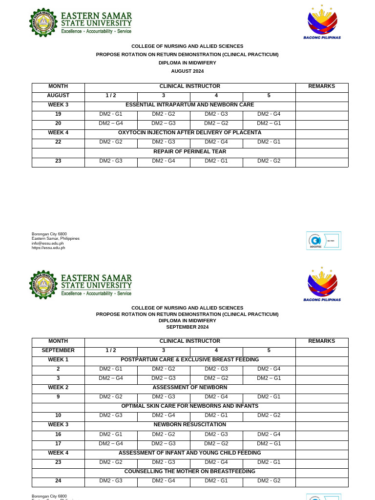 Return Demo Rotation August 2024 | PDF | Childbirth | Midwifery