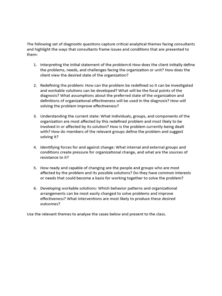 Organizational Diagnosis and Solutions Guide | PDF | Consultant ...