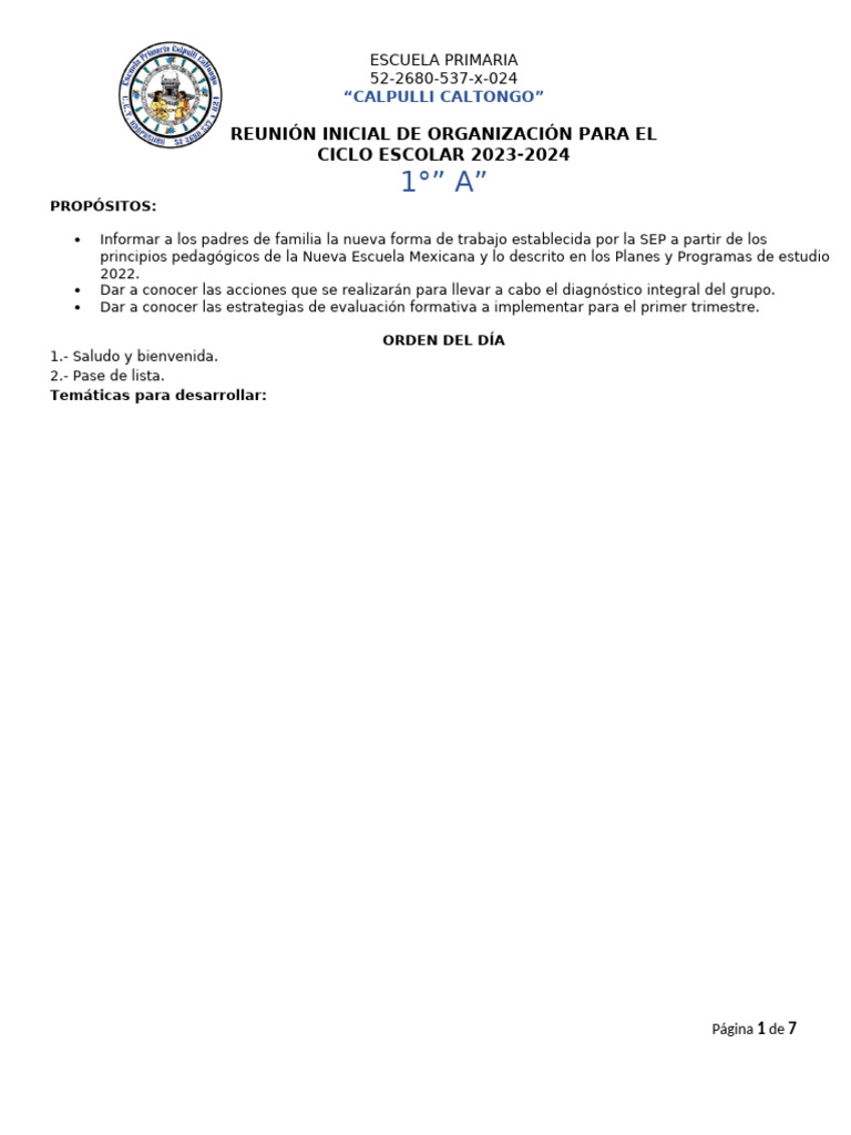 Orden Del Dia-1ra Junta Informativa | PDF