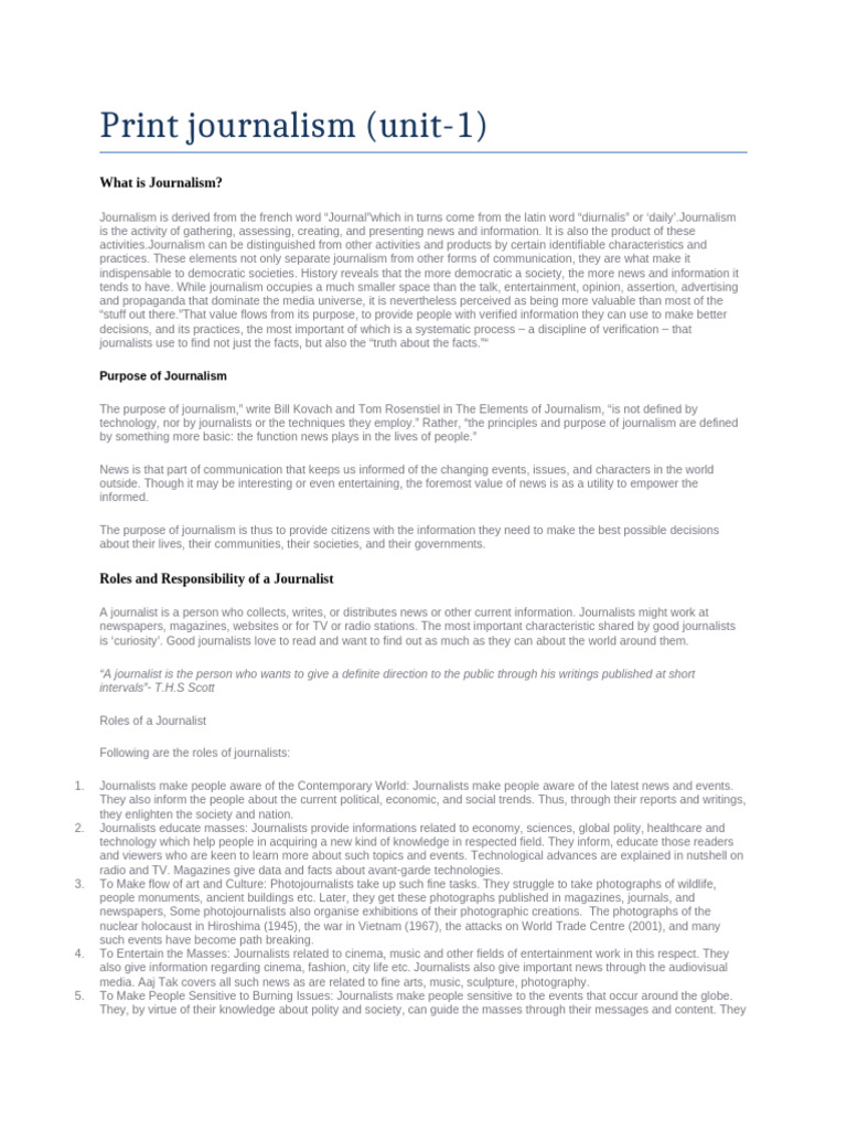 Print journalism unit 1. | PDF | Journalism | News