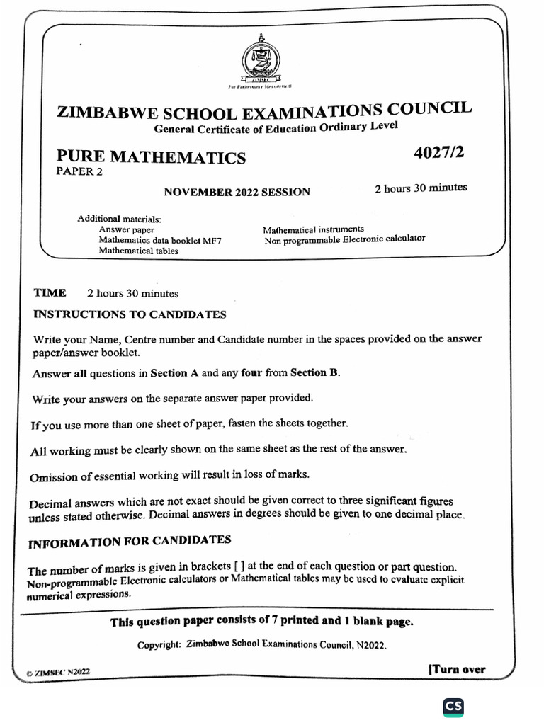 O Level Pure 2022 Paper 2 - 022533 | PDF