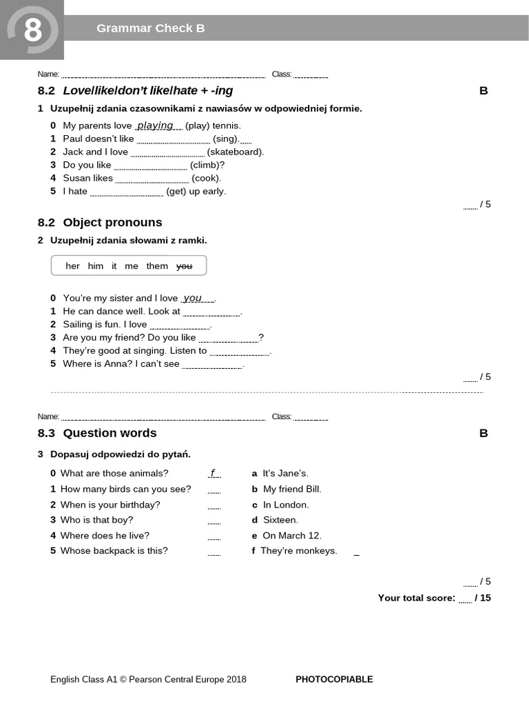 ECA1 - Tests - Grammar Check 8B - New2018 | PDF