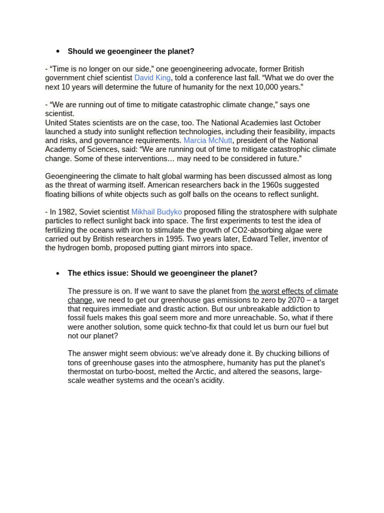 Geoengineering Solutions for Climate Change | PDF | Climate Change ...