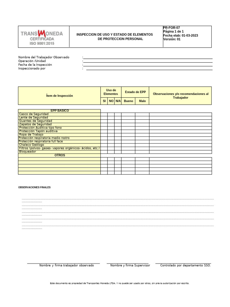 PR-FOR-07 INSPECCION EPP | PDF