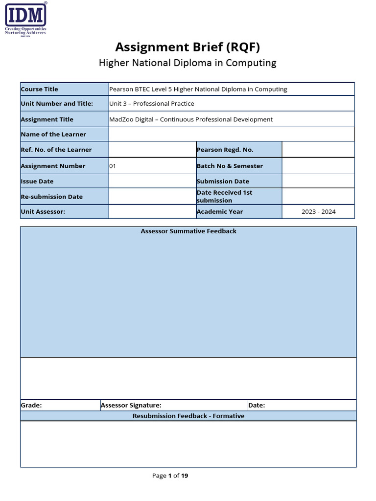 Assignment Brief - Professional Practice | PDF | Critical Thinking ...