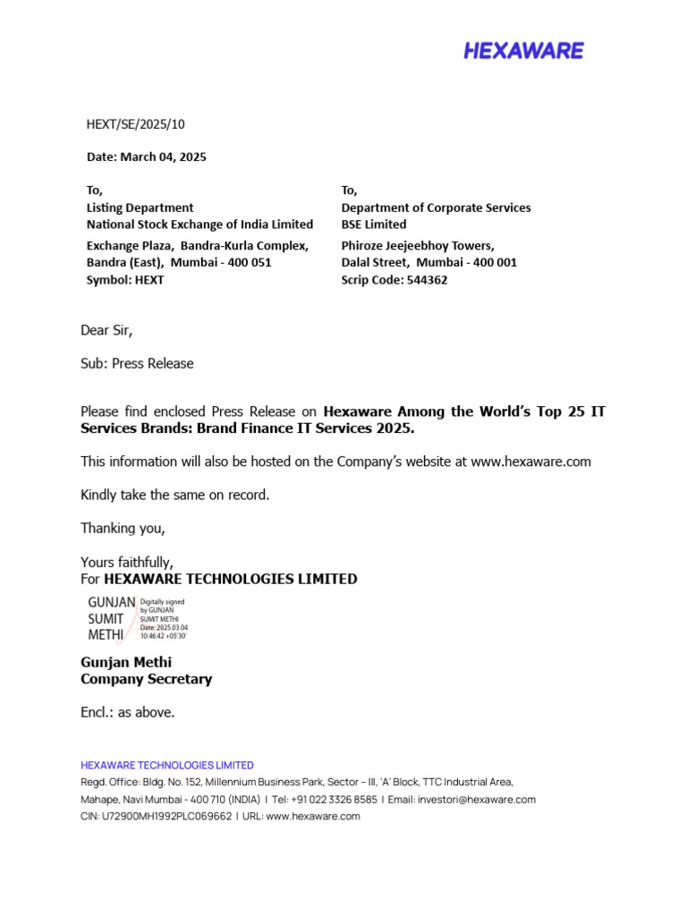 Hexaware Ranks 24th in IT Services 2025 | PDF | Business