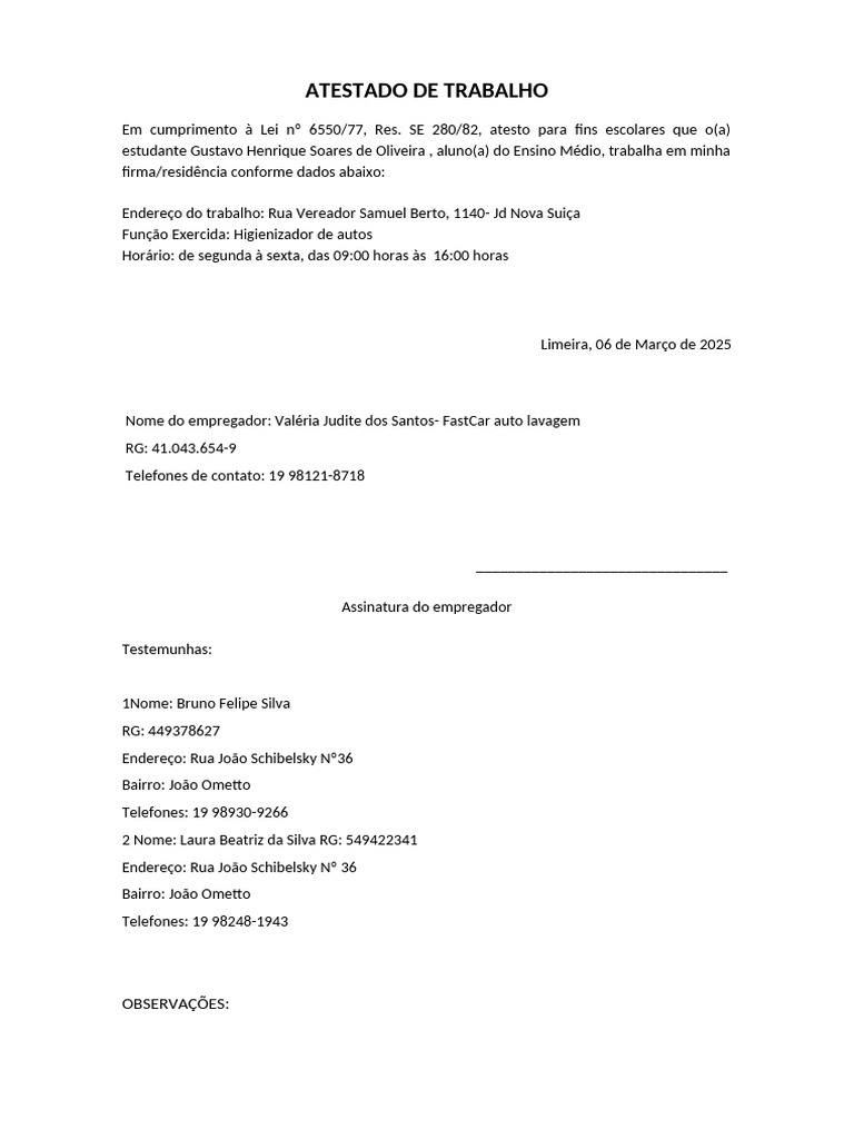Atestado de Trabalho 2025 | PDF