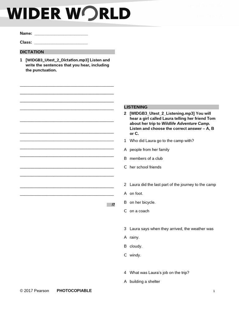 Wider World 3 Unit 2 Skills Test | PDF | Tropics | Natural Disasters