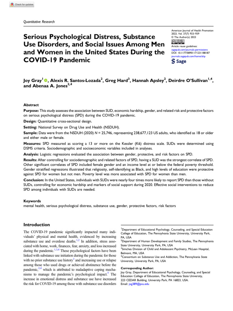 Psychological Distress and Substance Use in COVID-19 | PDF | Substance ...