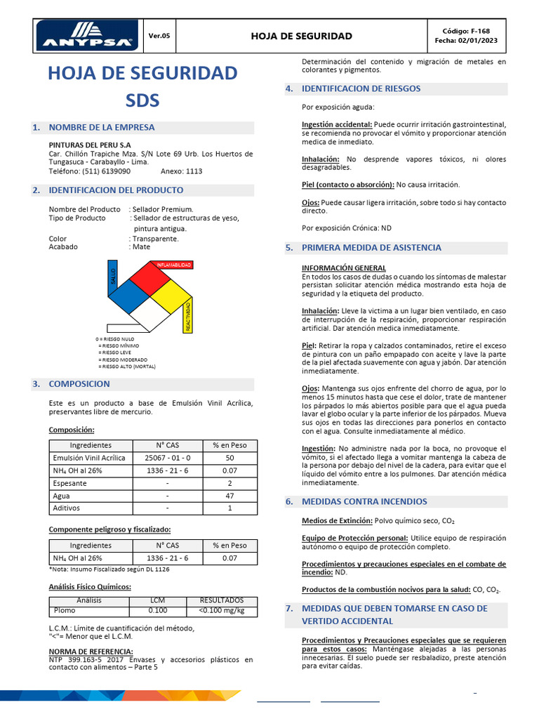 Hoja de Seguridad Sellador Premium | PDF | Agua