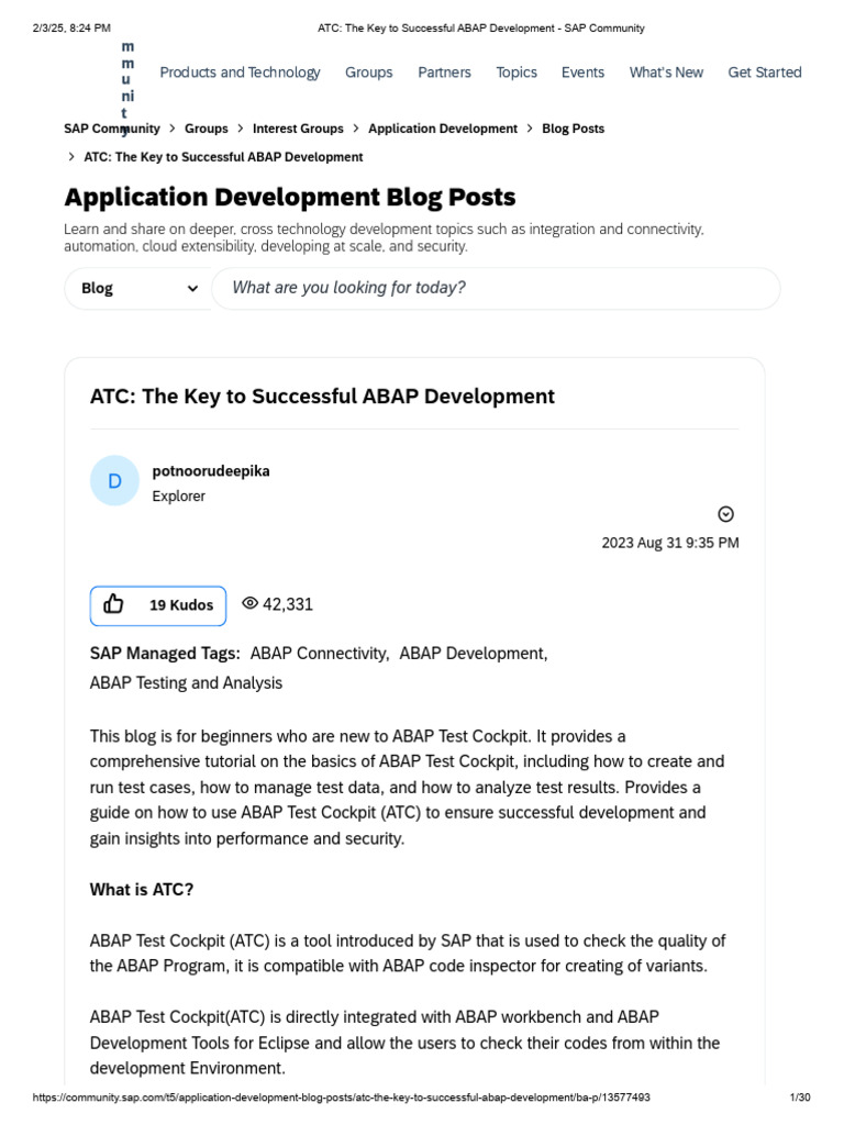 ATC_ The Key to Successful ABAP Development - SAP Community | PDF ...