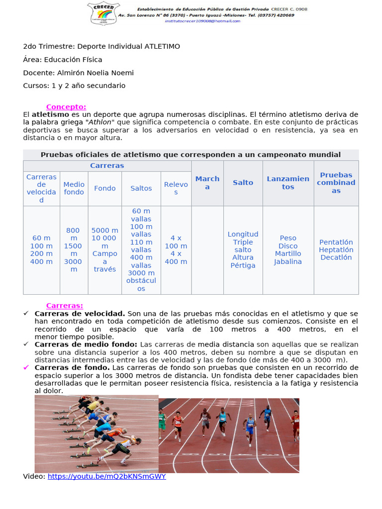 Introducción al Atletismo en Educación Física | PDF | Deporte del ...