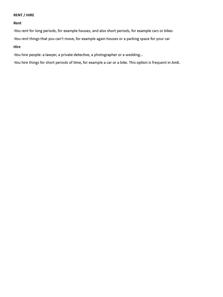 Hire vs. Rent: Key Differences | PDF