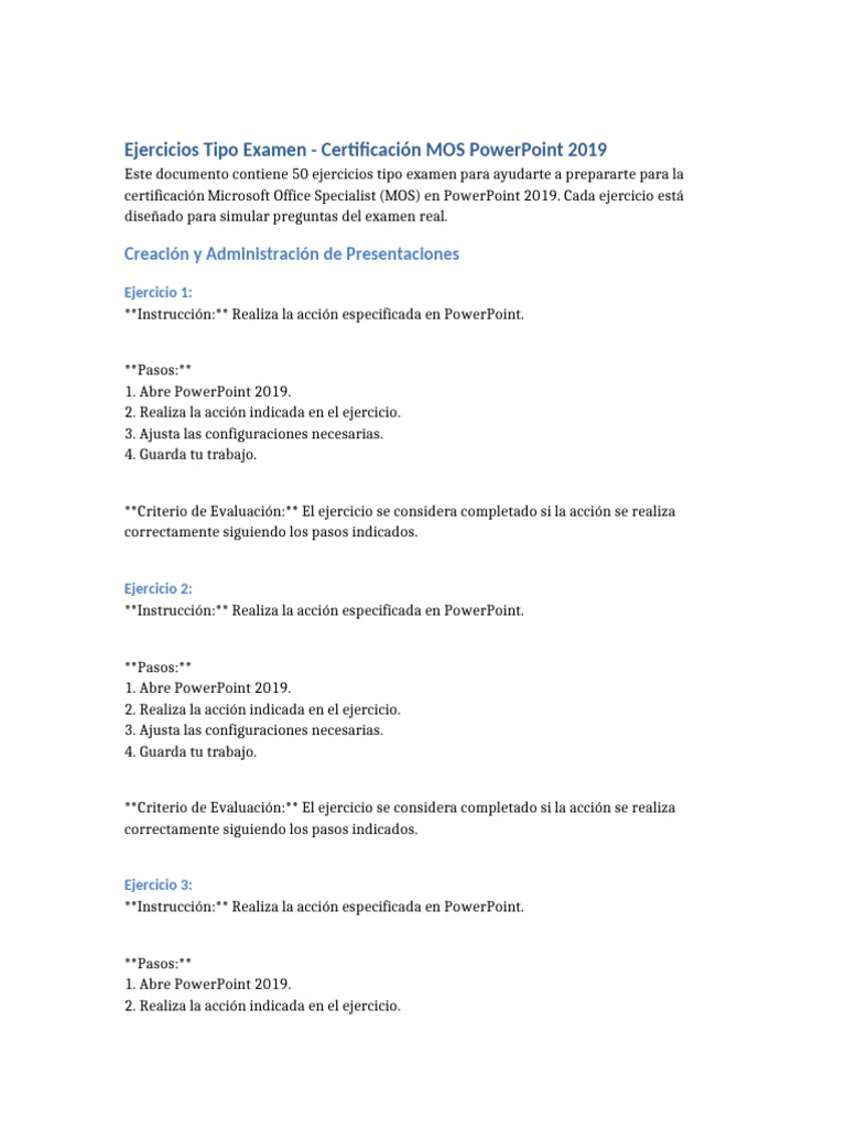 Ejercicios para Certificación MOS PowerPoint 2019 | PDF