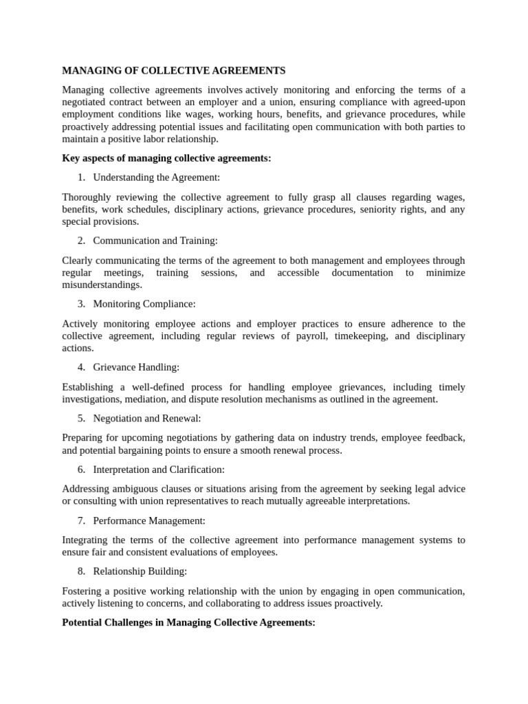 Managing of Collective Agreements | PDF | Employment | Collective Agreement