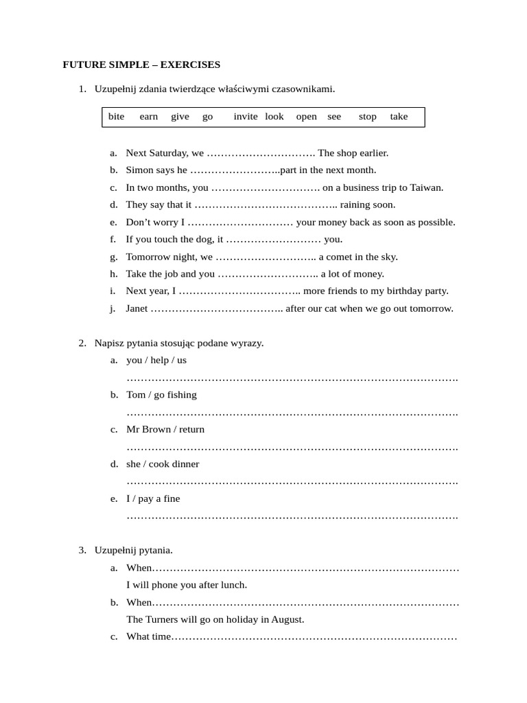 Future Simple Exercises for Practice | PDF