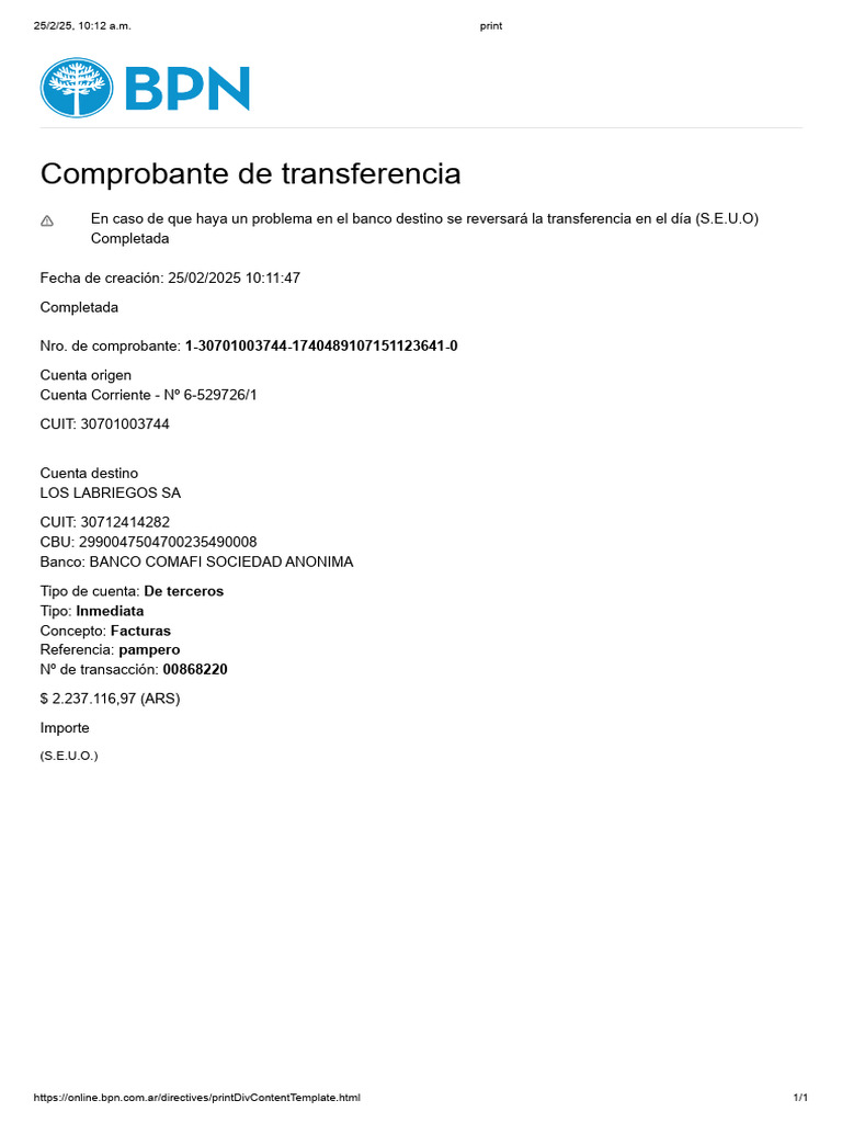 Comprobante de Transferencia Bancaria | PDF