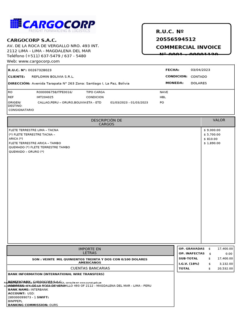 CommercialInvoice 0001 0001120 | PDF | Tecnología bancaria | Pagos