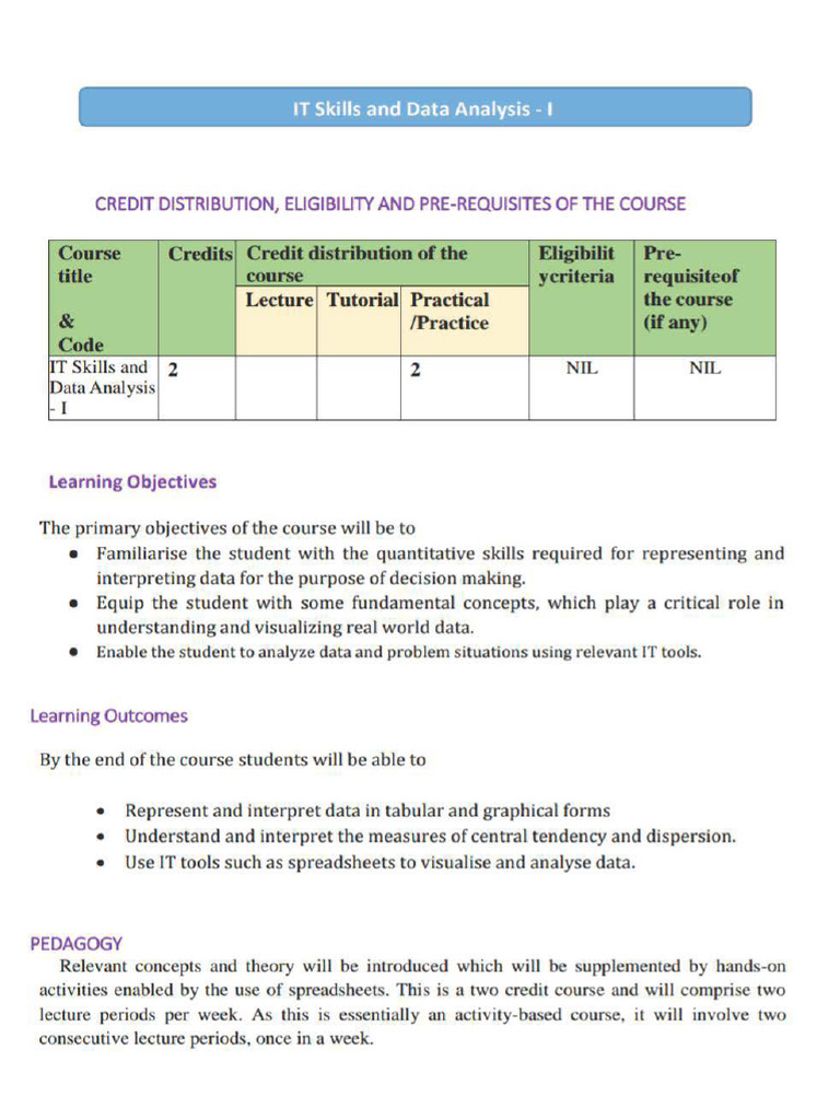 IT Skills & Data Analysis Syllabus | PDF | Data Analysis | Data