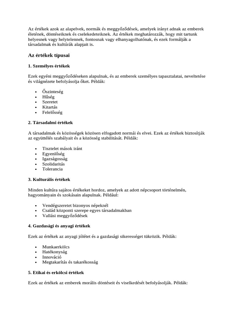 Az Értékek Azok Az Alapelvek | PDF