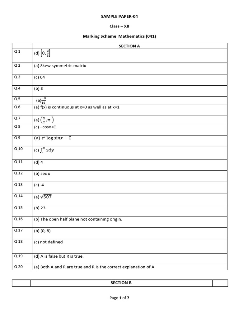 Class XII Mathematics Sample Paper | PDF | Equations | Linear Algebra