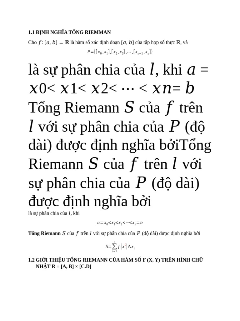 ĐỊNH NGHĨA TỔNG RIEMMAN | PDF