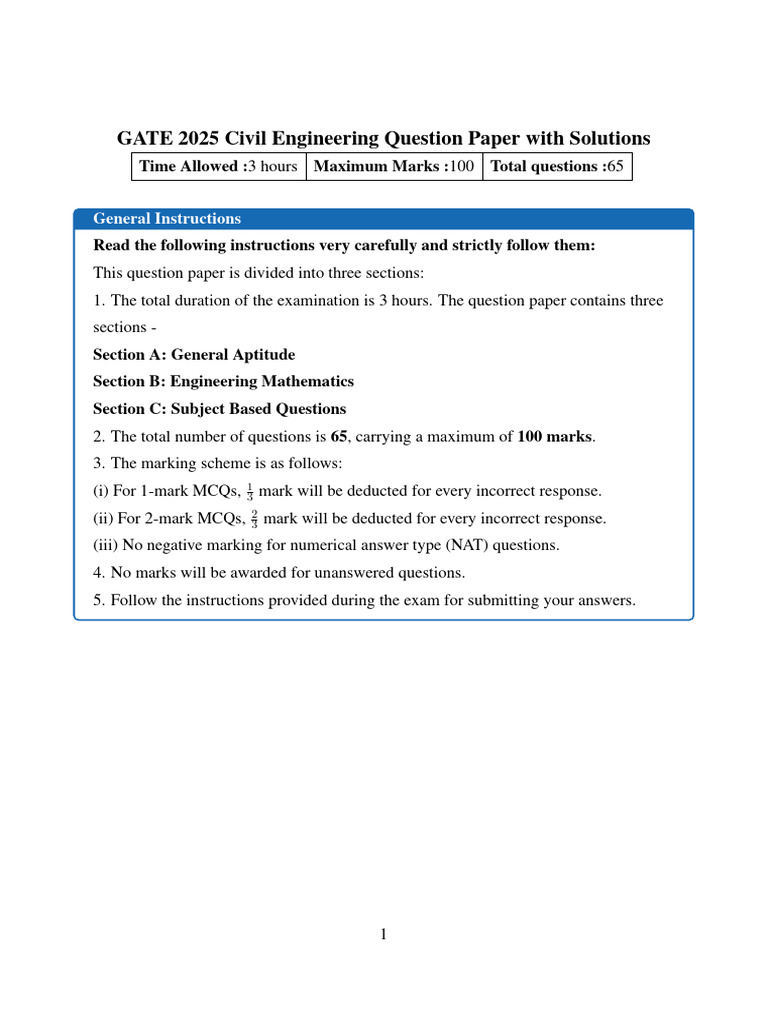 GATE 2025 Civil Engineering Solutions | PDF | Eigenvalues And ...