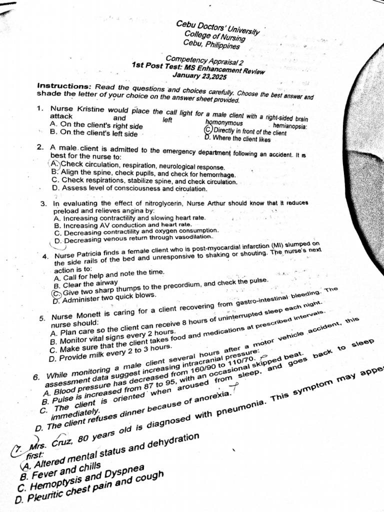 Nursing Competency Test | PDF