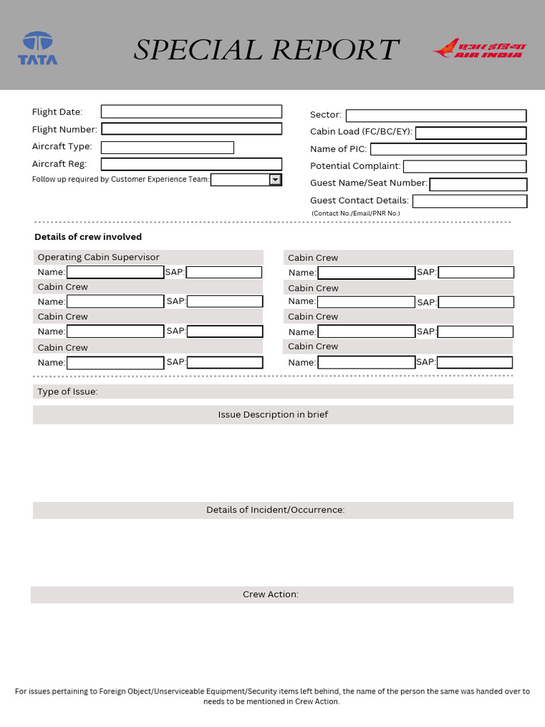 Editable Special Report Pdf Flight Attendant Man Made Disasters