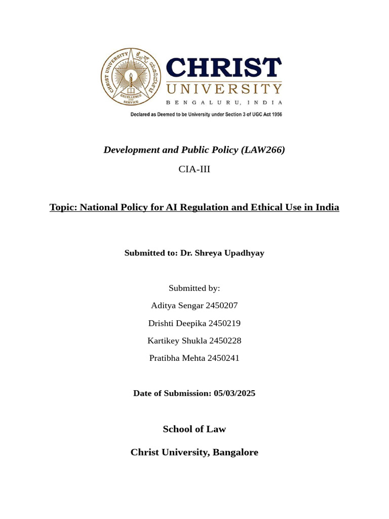 National Policy For AI Regulation and Ethical Use in India | PDF ...