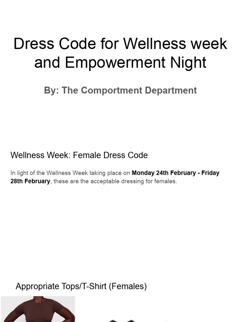 Dress Code for Wellness Week & Empowerment | PDF | Shoe | Dress Codes