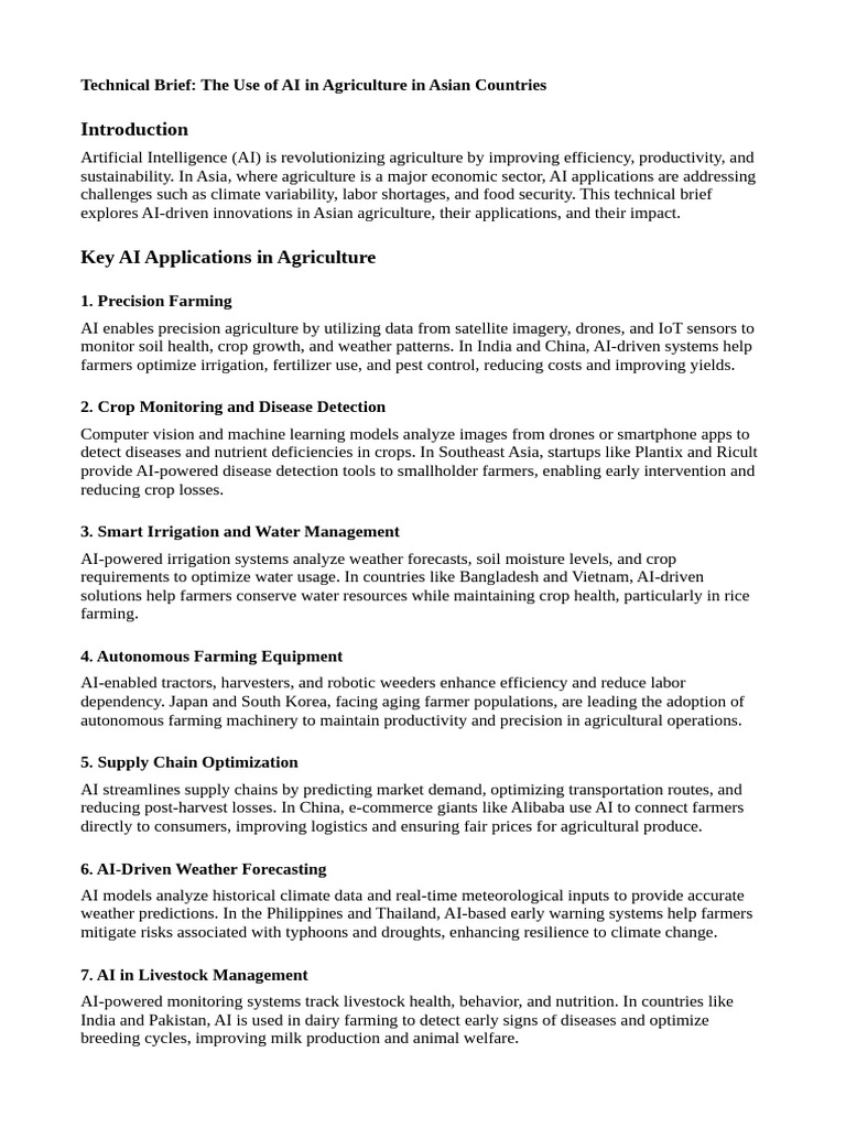 AI Innovations in Asian Agriculture | PDF | Agriculture | Artificial ...