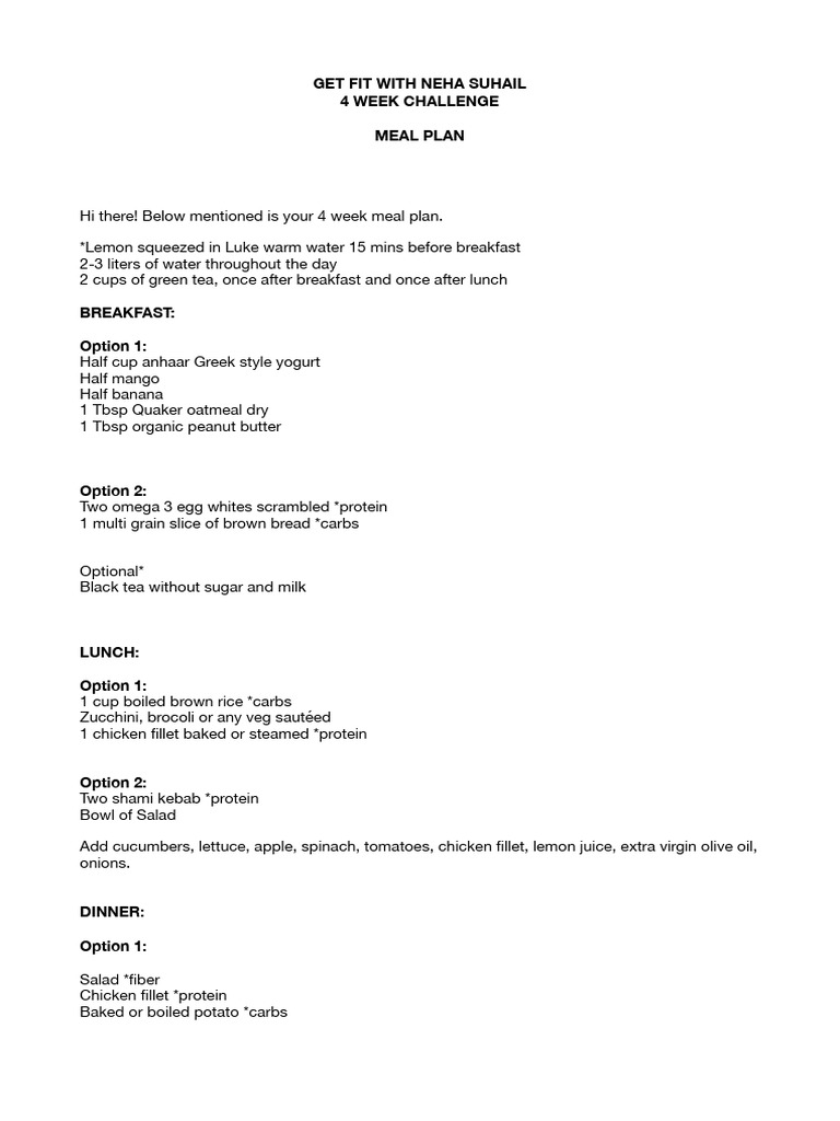 4 Week Meal Plan - Jan | PDF
