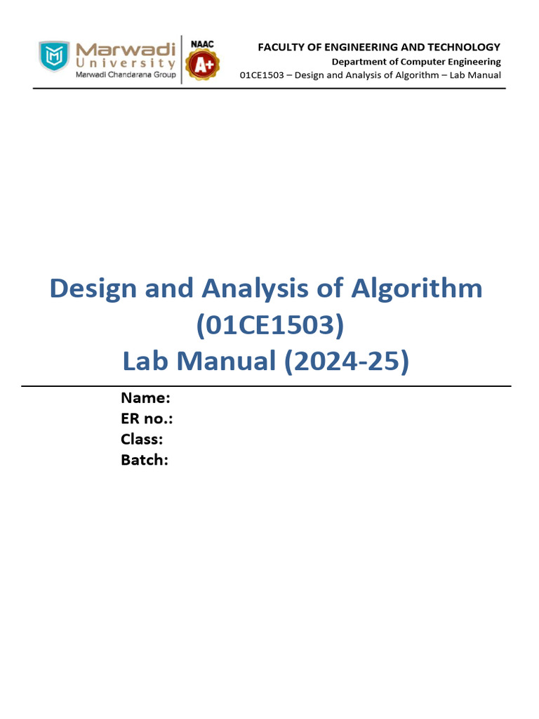 Algorithm Design Lab Manual 2024-25 | PDF