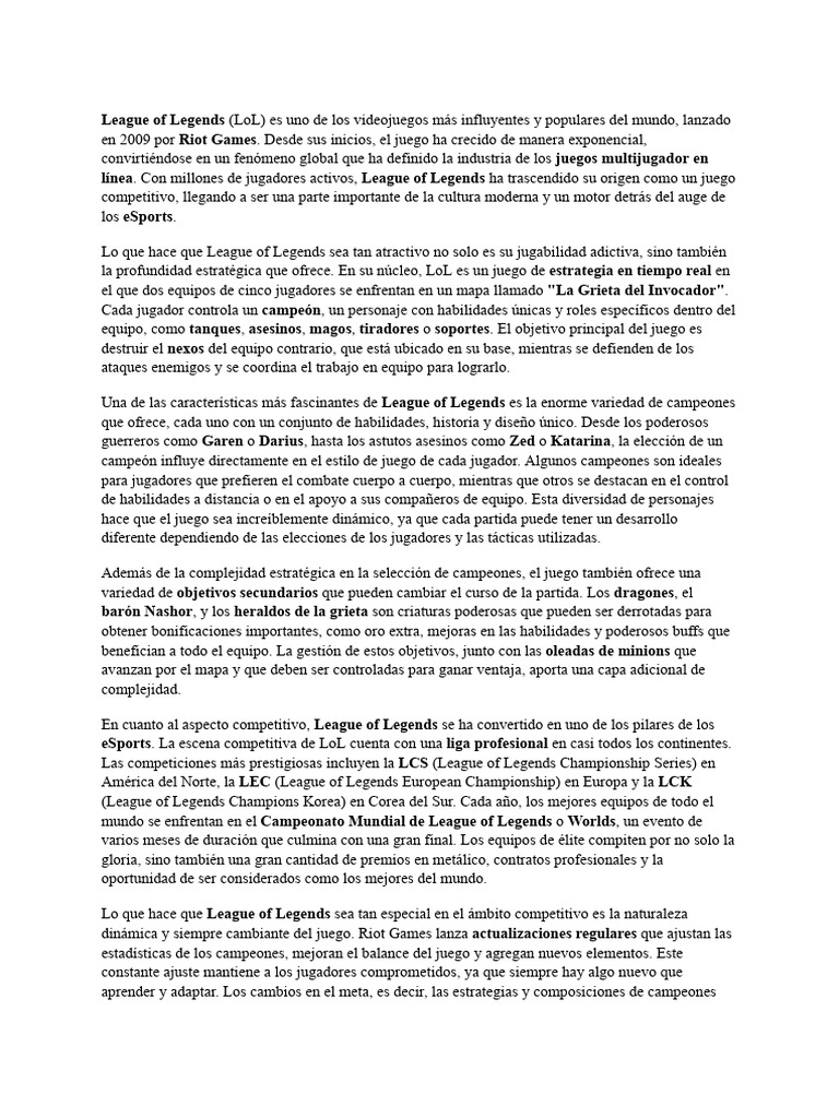 League of Legends | PDF | Juego de azar | Videojuegos