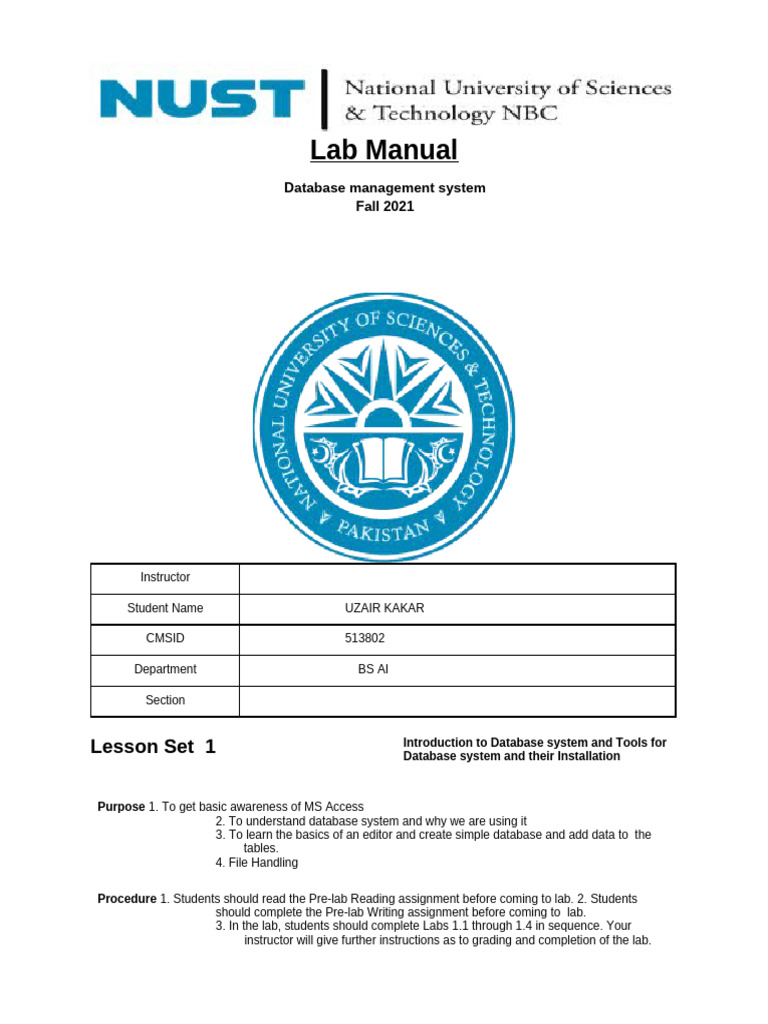 Lab 1 (1) | PDF | Microsoft Access | Databases