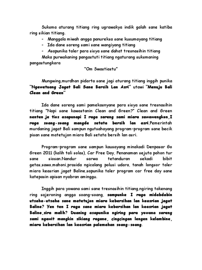 Contoh Pembukaan Pidato Bahasa Bali