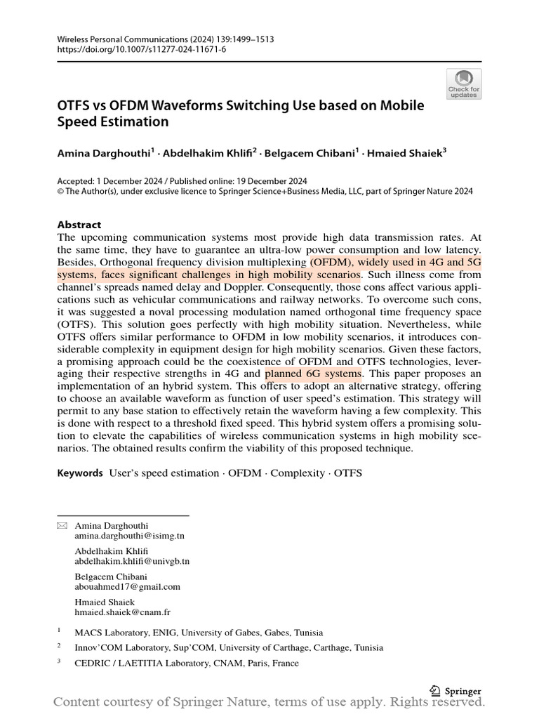 OTFS Vs OFDM Waveforms Switching Use Based On Mobi | PDF | Orthogonal ...