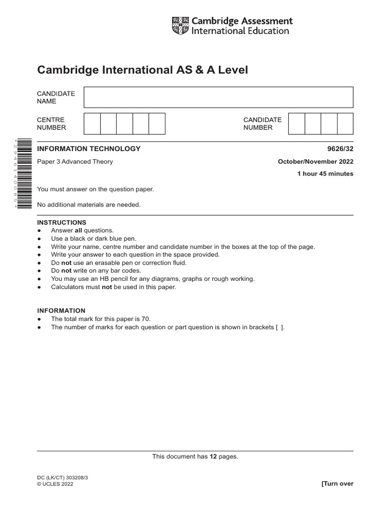 Cambridge International AS & A Level: Information Technology 9626/32 ...
