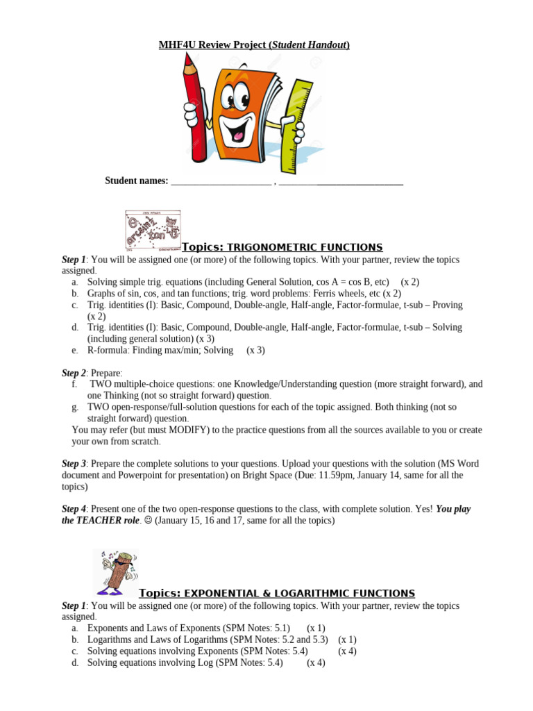 MHF4U Math Review Project Guide | PDF | Trigonometry | Logarithm
