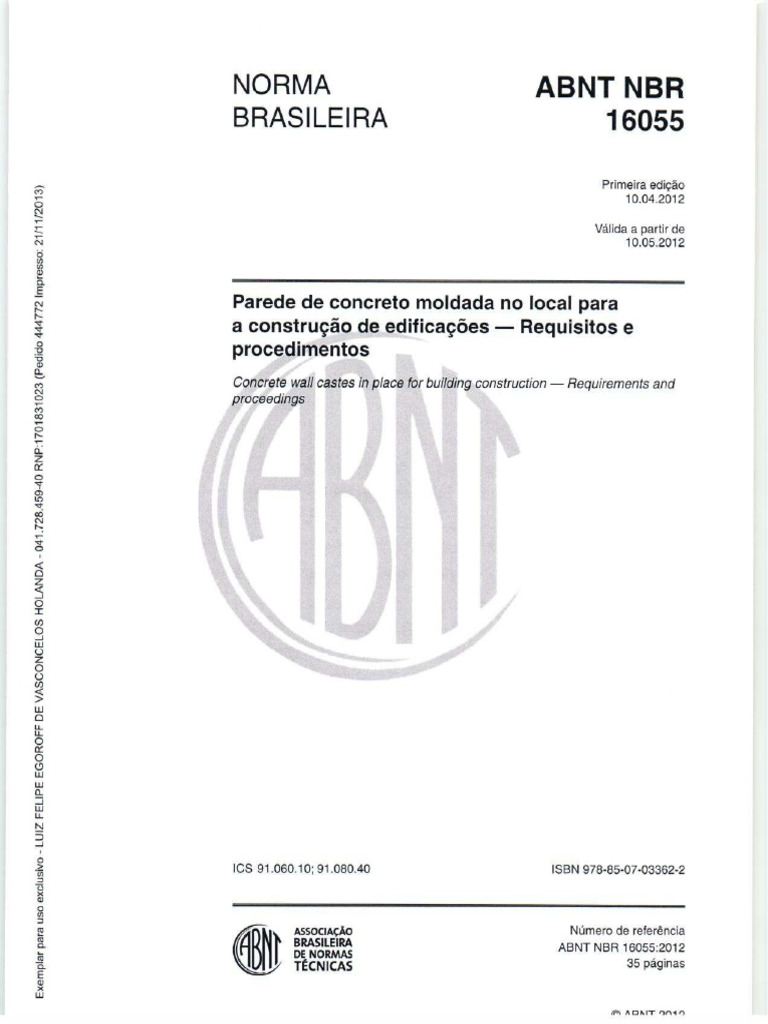 ABNT NBR 16055 Paredes de Concreto Molda | PDF
