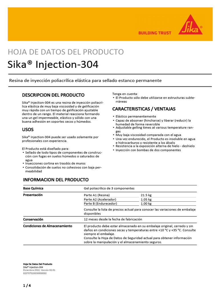 Sika Injection-304 | PDF | Agua | Bomba